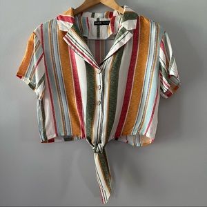 SHEIN Striped Crop Knot Hem Button Down Blouse Size Medium